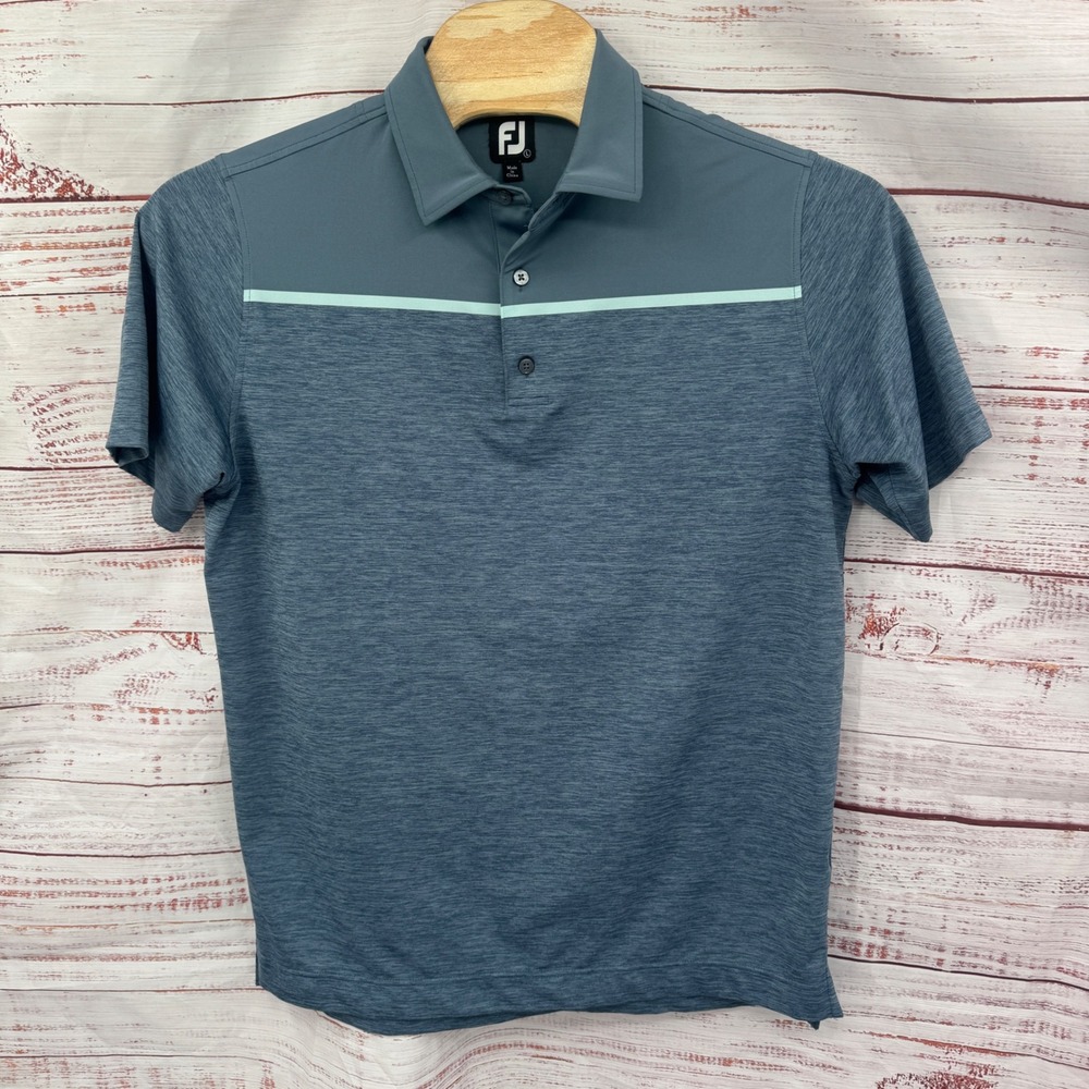 Footjoy  Golf Polo Shirt Mens Large Blue Heathered‎ Short Sleeve Performance